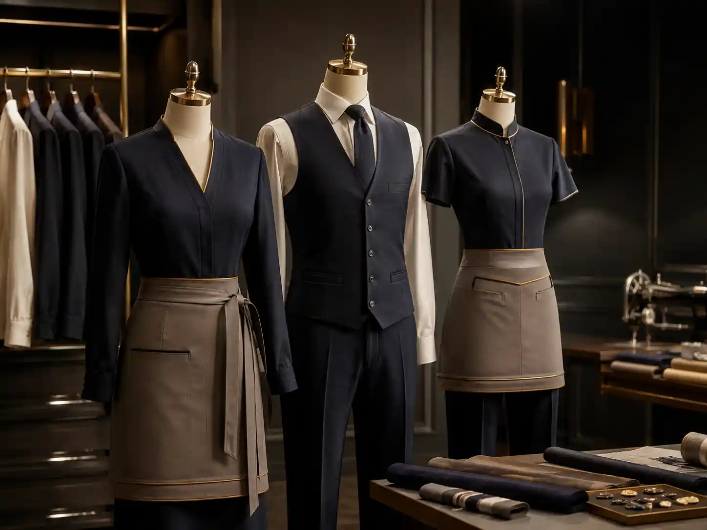 Custom hospitality uniforms manufactured for hotel and restaurant staff programmes