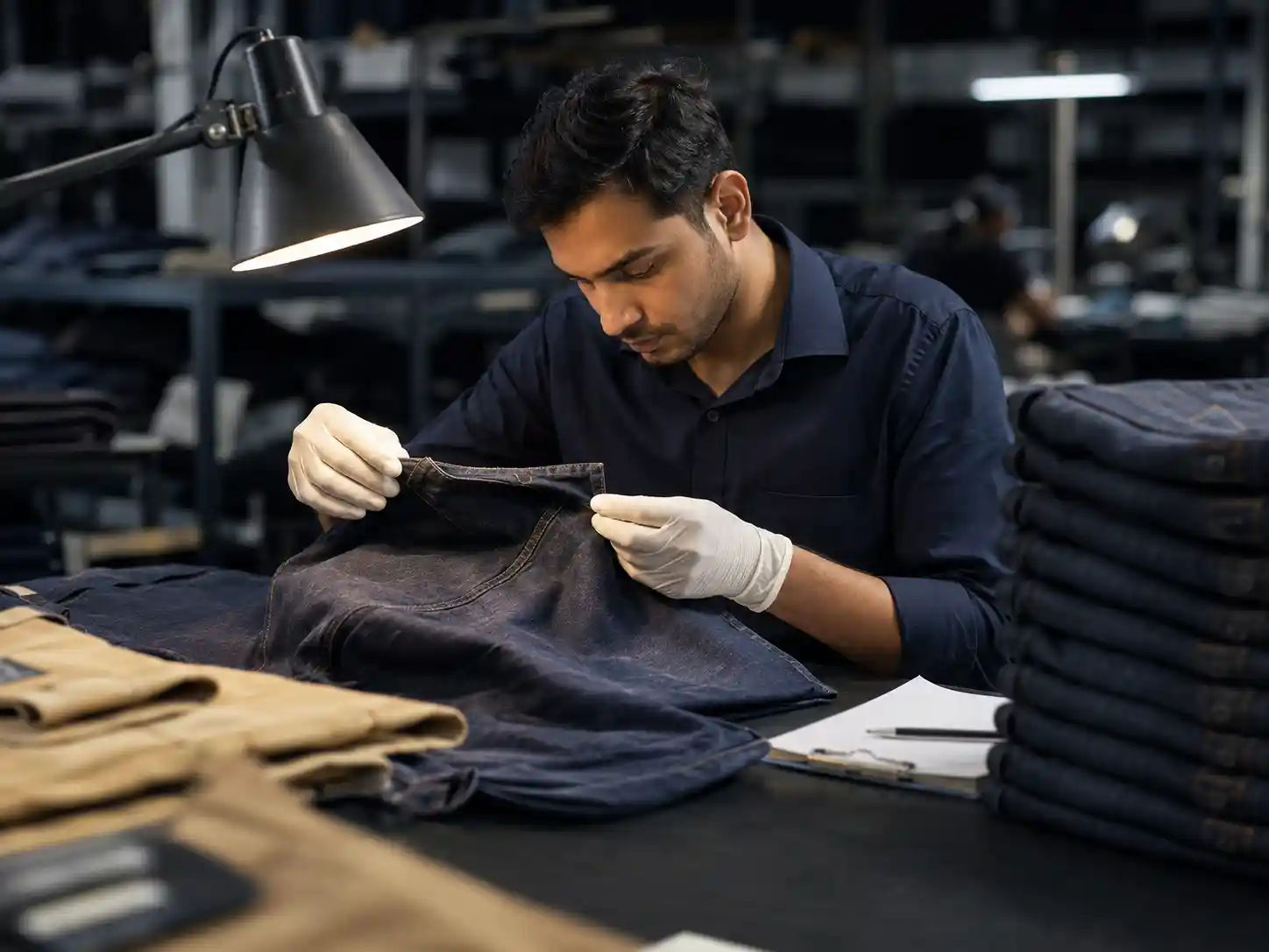 Garment stitching and construction details examined during quality review